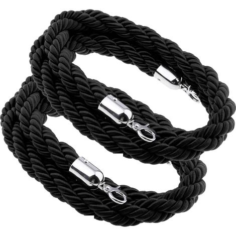 2 Pièces Cordon de délimitation Noir: 1,5m Cordes de Barrière Noir, avec Crochet, pour les hôtels, Centre Commercial, Bibliothèque, Musée, Système de Guidage des Personnes, Corde de Poteau