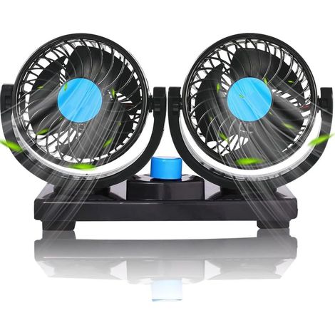 Ventilateurs de Voiture, Ventilateur à Tête Double 12V, 2 Vitesses, Rotatif à 360°, Ventilateur Électrique 4" Silencieux pour Camions, Bateaux, SUV, RV - Solution de Refroidissement Estivale (1/5)