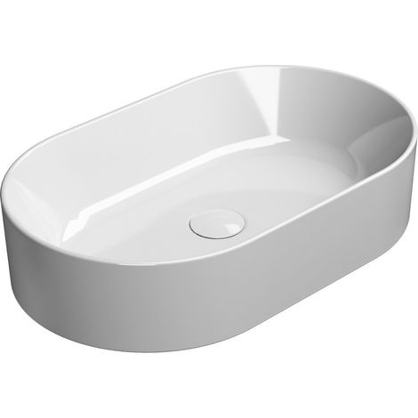 Lavabo en céramique KUBE X sur plan, 60x37cm, ovale, blanc ExtraGlaze (1/4)