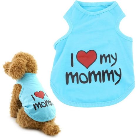 Gilet Pour Chien - Impression I Love My Mommy - Vêtement D'Été Souple - Bleu - Taille S (1/5)
