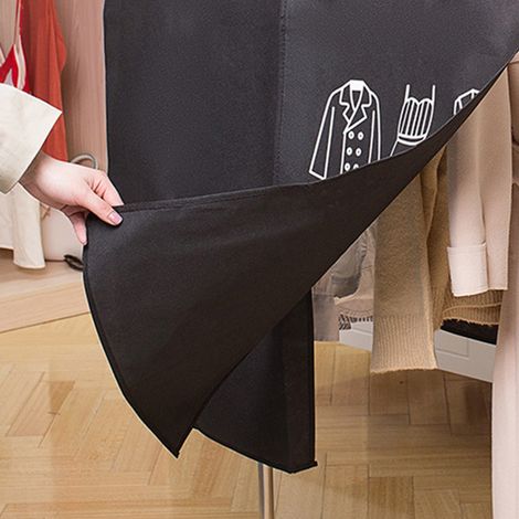 Housse anti-poussière noire pour vêtements, housse de rangement suspendue imperméable, protège-manteau pour dressing, cintre mural au sol pour chambre, lot de protection contre l'humidité. (1/3)