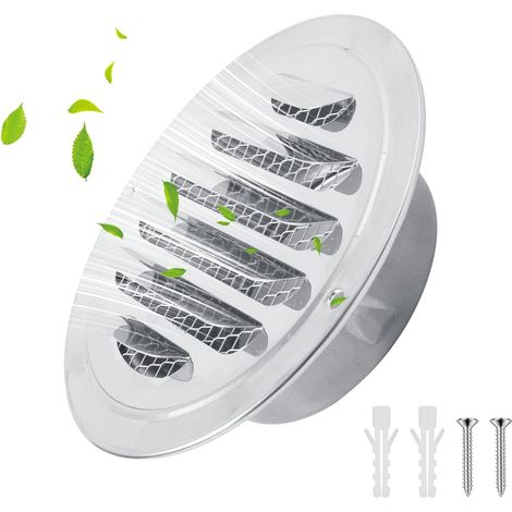 80mm Grille d'aération en acier inoxydable avec vis et chevilles Ronde Protection contre les intempéries Lamelles avec moustiquaire et boucle Grille d'évacuation d'air Visser et bride Grille (1/5)