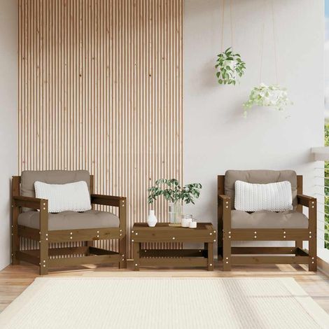 Garden Chairs with Cushions 2 pcs Honey Brown Solid Wood Pine vidaXL