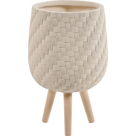 Maceta de magnesio con patas diseño trenzado para jardín interior exterior resistente a la intemperie 16,5 L beige claro Pavone (1/5)
