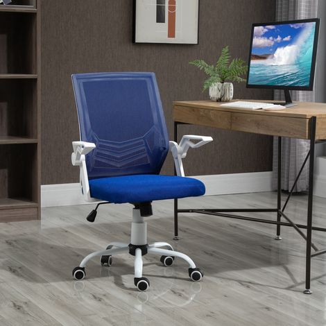 Ergonomischer Bürostuhl, Drehstuhl mit höhenverstellbaren und klappbaren Armlehnen, 62,5 x 55 x 94–104 cm, Blau