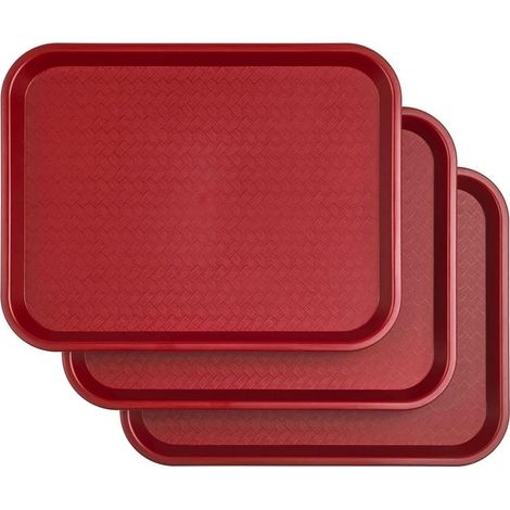 Juego de 3 bandejas rectangulares de plástico para servir - Bandejas para comida rápida/comedor - Bandeja para desayuno - Roja