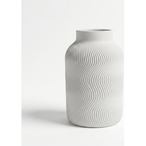 Vaso decorativo con motivo ondulato, bianco, design moderno ed elegante (1/3)