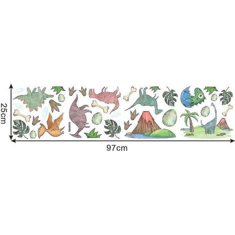Sticker dinosaure autocollant pour chambre d'enfant, décoration murale dessin animé - 25 x 97 cm (1/5)