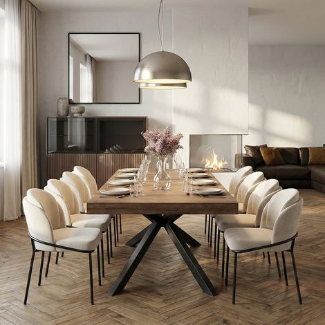 Ausziehbarer Esstisch 10 Personen, schwarze Beine, 140/220x90, Pechino