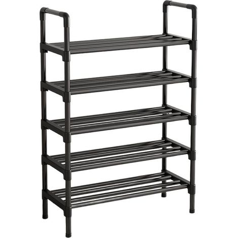 Étagère à chaussures simple - étagère à chaussures - étagère à chaussures noire - étagère à chaussures à 5 niveaux - meuble à chaussures multifonctionnel - étagère de rangement pour la maison (1/5)