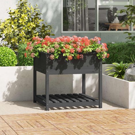 Jardinera con estante madera maciza pino gris 82,5x82,5x81 cm (1/5)