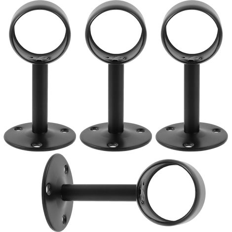 Supports de tringle à rideaux de plafond ABOOFAN en acier inoxydable noir, lot de 4 supports ronds pour rideaux de douche et placard (1/5)