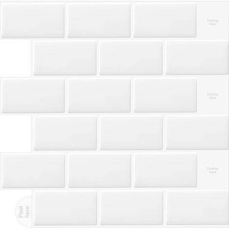 10 Pcs Blanc Sticker Carrelage Adhesif Mural 3d Cuisine Salle de Bain (30.5x 30.5cm) (1/5)