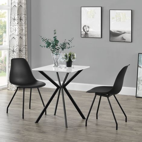 Tavolo da Pranzo con Piano Quadrato 60 x 60 cm Gambe di Design in Metallo - Bianco / Nero [en.casa] (1/5)