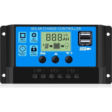 FLITI 20A 12V/24V Smart Solarpanel-Laderegler mit LCD-Display, Dual-USB-Anschluss, 5V (1/4)