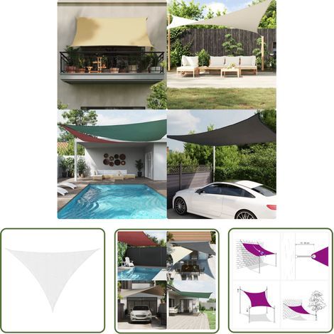 The Living Store Voile de parasol tissu oxford triangulaire 3,5x3,5x4,9 m blanc - Parapluie - Voile Solaire - Parasol Extérieur - Protection Solaire - Parasol Triangle (1/5)