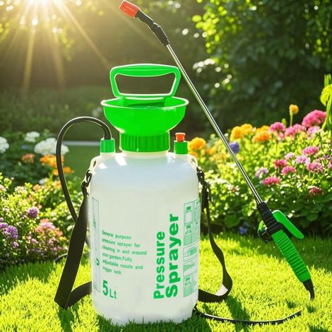 Pulvérisateur à Pompe 5L Haute Pression – Pulvérisateur Désherbant pour Jardin avec Sangle de Transport Réglable, Idéal pour Pesticides, Fongicides et Nettoyage - Blanc (1/5)