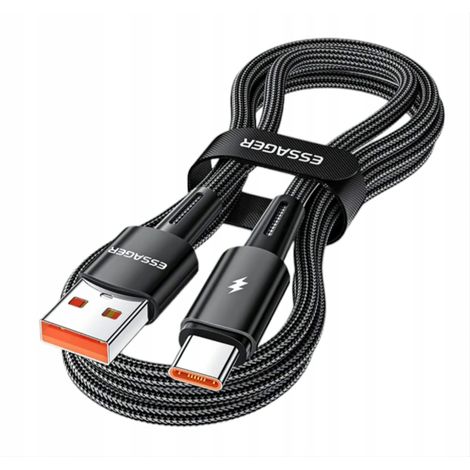 Cable Essager USB A a USB-C de 1 metro, color negro, con carga rápida de 6 A (120 W, 6 A, 1 m), color negro. (1/5)