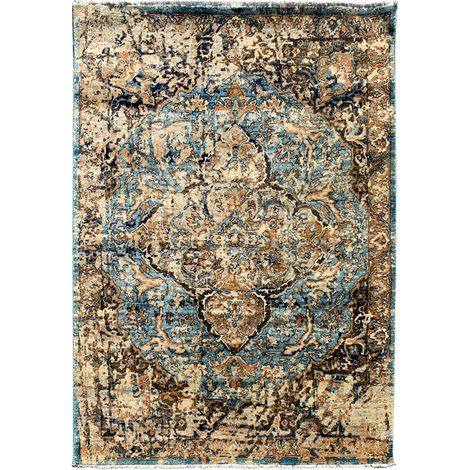 Tapis oriental 60x110 marron et bleu rectangle motif ethnique MADALLIA