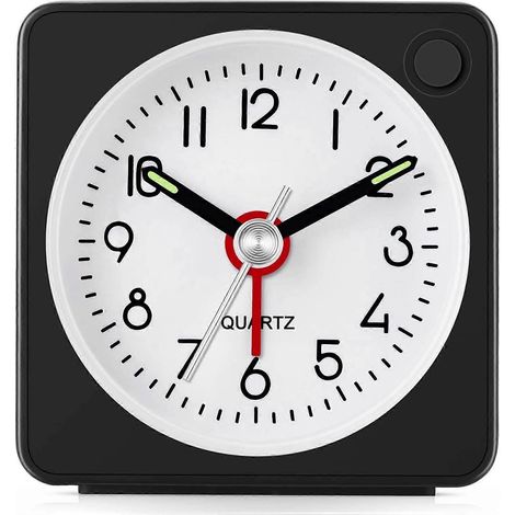 Réveil analogique, réveil de voyage analogique classique avec fonction snooze et éclairage, mini réveil, format compact, silencieux. (1/5)