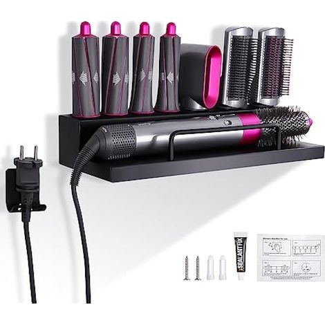 Support mural pour accessoires Airwrap - Porte-rangement pour Dyson Airwrap - Organisateur mural avec vis sans clou (Noir) (1/5)