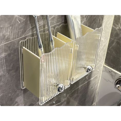 Porte-peigne de salle de bain, boîte de rangement pour dentifrice et brosse à dents, tube de rangement mural pour pinceaux de maquillage sans perçage, blanc laiteux (1/5)