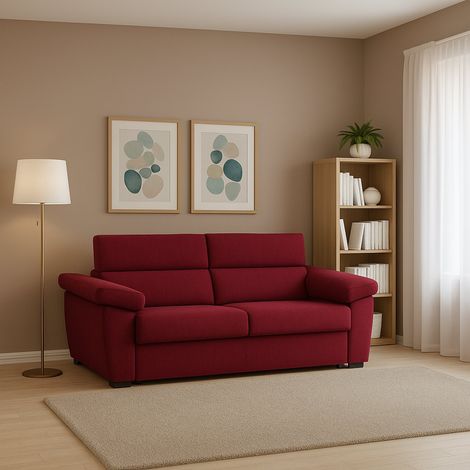 Divano Fisso 2 Posti Pisogne, Sfoderabile, Idrorepellente Made in Italy, Lavabile, 185x95x100h cm Rosso (1/5)