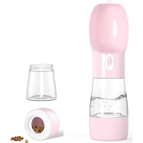 Reise-Wasserflasche für Hunde – Tragbarer Spender für Hunde und Katzen zum Spazierengehen, Reisen und Wandern – Multifunktionaler Outdoor-Behälter (Pink) (1/5)