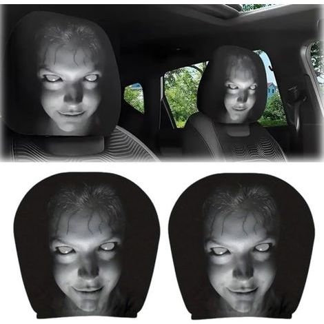 Witzige Auto-Kopfstützenbezüge – 2er-Set – 26 x 28 cm – Geistermotiv – Waschbar und atmungsaktiv (1/5)
