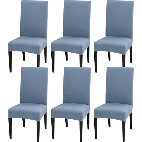 Juego de 6 fundas elásticas para sillas, extraíbles y lavables, ideales para la decoración del hogar y restaurantes, color gris azulado. (1/5)