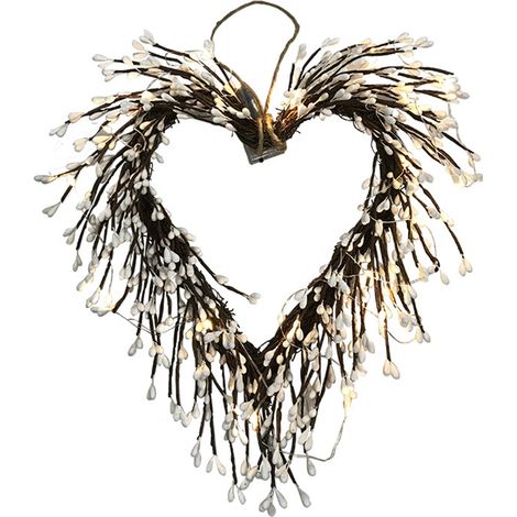 Guirlande artificielle en forme de cœur avec lumière, 20 têtes de baies blanches, décoration murale suspendue de noël, 35X30cm (1/5)