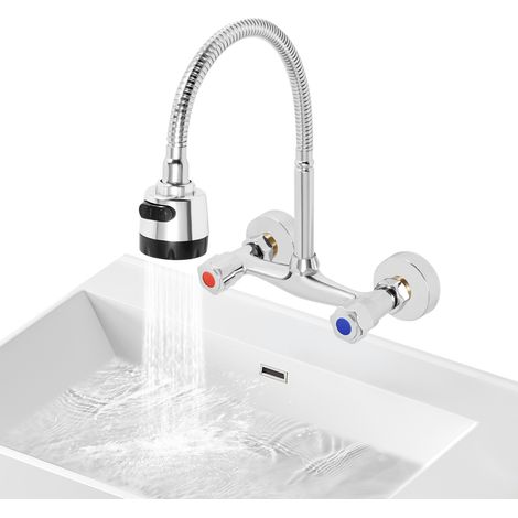 Robinet de cuisine extractible à levier unique argent - Mitigeur d'évier chaud et froid en laiton, pivotant 360°, 2 modes (colonne et douche), G1/2 (1/5)