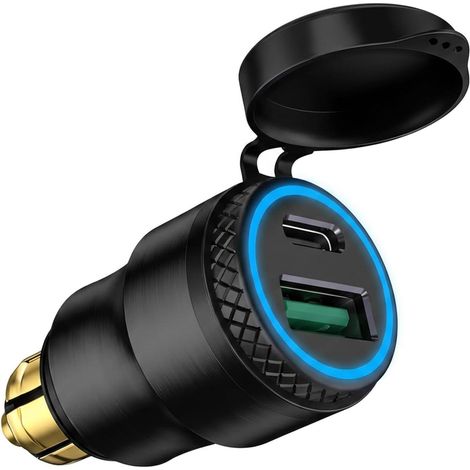 12V-24V Aluminium Chargeur DIN Plug to USB C 30W 5A QC 3.0 Prise USB Moto (1/5)