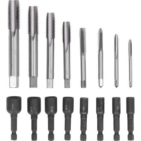 Satz mit 16 Gewindebohrern aus 6542-Legierungsstahl mit Sechskantschaft aus HSS, 1/4"-Sechskant-Gewindebohrfutter, Stahl-Handwerkzeug für Druckluftschrauber und pneumatische Wartung