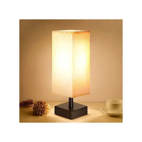 Petite lampe de chevet minimaliste en bois massif avec abat-jour carré en tissu, idéale pour une chambre d'enfant, un salon, un bureau ou une chambre d'étudiant. (1/5)