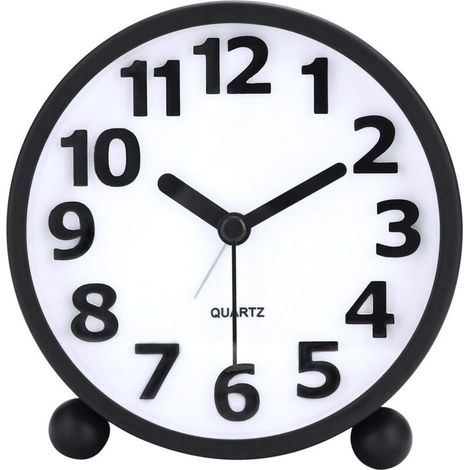 Réveil Matin Analogique Silencieux, Métal Noir Gros Chiffres 3D, Fonction Snooze, avec la Lumière de Nuit, Horloge de Table sans Tic-tac Réveil de Chevet 10.5cm (1/5)