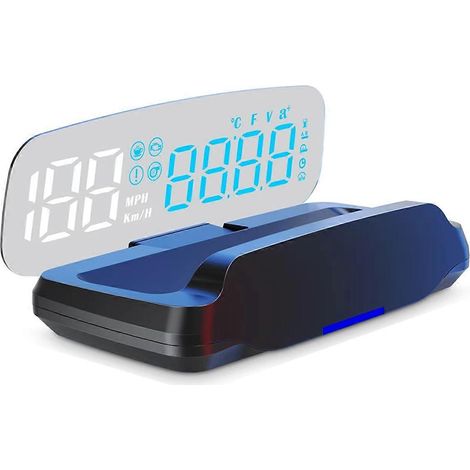 Affichage tête haute OBD C7B pour voiture avec compteur de vitesse, voltmètre, boussole, projecteur de température d'eau et support pour smartphone. (1/5)