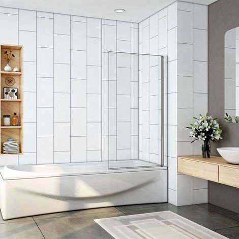 Parete Per Vasca Sopravasca da Bagno Anta singola 80x140cm Vetro Temperato trasparente 6 mm telaio con telaio cromo lucido (1/5)