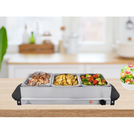 Elektro 2in1 Buffetwärmer & Wärmeplatte - Edelstahl Chafing Dish - 3x 1,4 Liter (1/5)