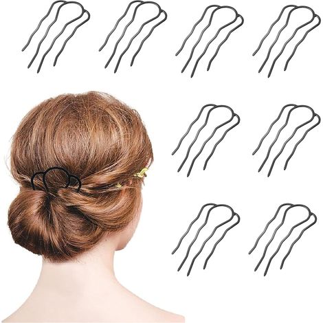 Huit pinces à cheveux métalliques en forme de U pour chignons, accessoires de coiffure élégants pour tous les jours. (1/5)