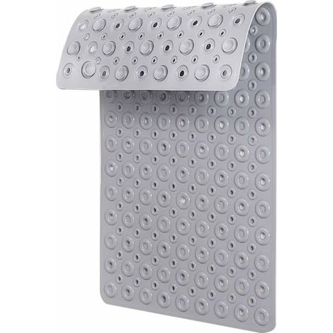 70X40cm Non Slip Bath Mat Shower Mats Anti Mould for Bathroom and Bathtub with Large Suction Cup and Thickened Rubber Backing Long, Grey