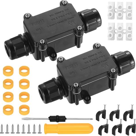 2 Pcs Boite de Dérivation étanche Exterieur, 2 Voies Boite de Jonction Etanche IP68, Connecteur Electrique Etanche, Boîte de Jonction de Câble, Boîte de Connexion pour Câble 5-9 mm et 9-12 mm (1/5)