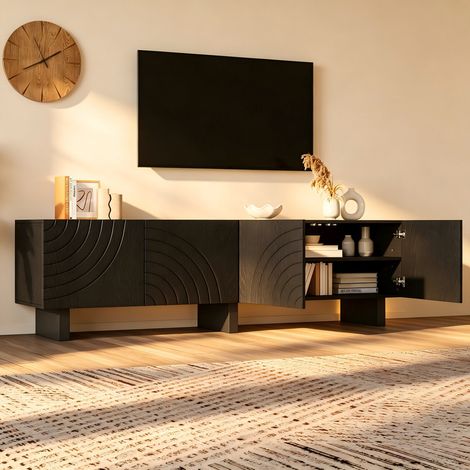 Meuble TV 180 cm lowboard moderne avec structure – Pour salon, 4 portes avec rangement – Support TV jusqu'à 75 pouces – 180 × 40 × 55 cm (1/5)