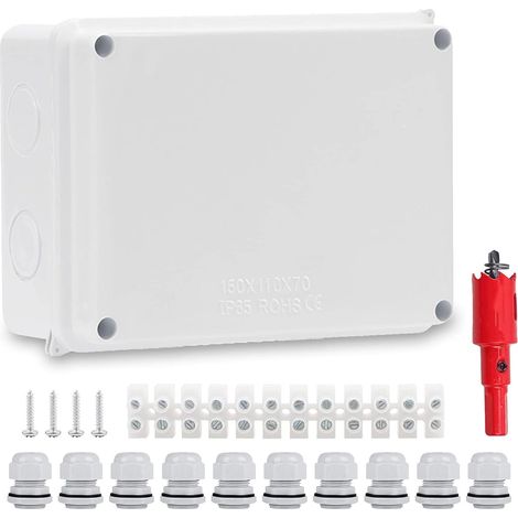 Boîte de dérivation étanche - Pour montage en saillie - Étanche IP65 - Grande boîte de dérivation en ABS - Pour pièces humides - 150 x 110 x 70 mm (1/5)