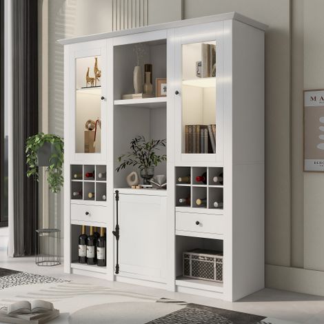 Vitrine Blanche avec Éclairage LED 7 Couleurs – Armoire Vitrine sur Pied, Rangement, Ensemble de 3, Meuble de Salon avec LED, Idéal pour Séjour (1/5)