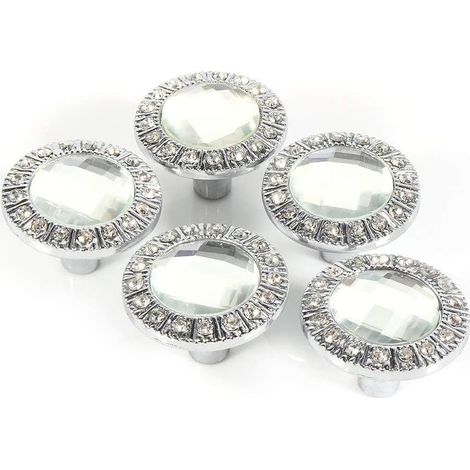 10x 30mm Bouton Porte Ronde 30mm Poignée Cristal Scintillant Strass Bouton de Poignée Armoires de Cuisine Cabinet Portes tiroirs Boutons Argent (1/5)