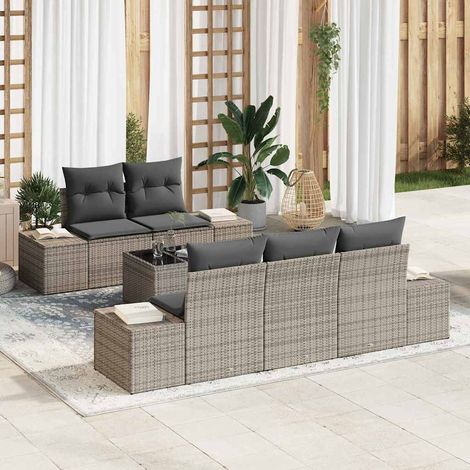 Conjunto de sofá de jardín 6 pcs Gris Poliratán (1/5)