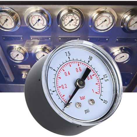 Manomètre mécanique pour air, huile et eau, raccord arrière BSPT 1/8 pouce (0-15 psi 0-1 bar) (1/5)