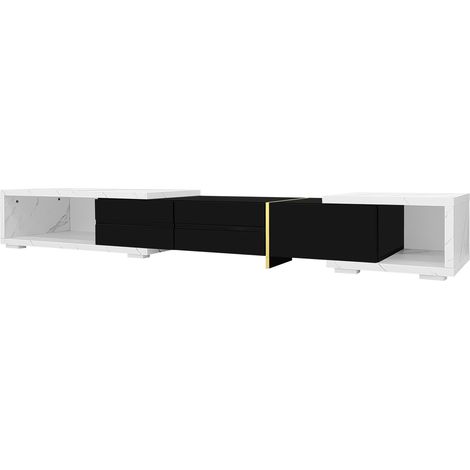 Mobile TV estensibile 140-260 cm effetto marmo bianco, nero e dettagli oro MDF/PB (1/5)