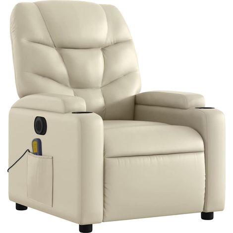Poltrona relax TV funzione massaggio reclinabile elettrica 6 punti massaggio in PVC crema DEC027145